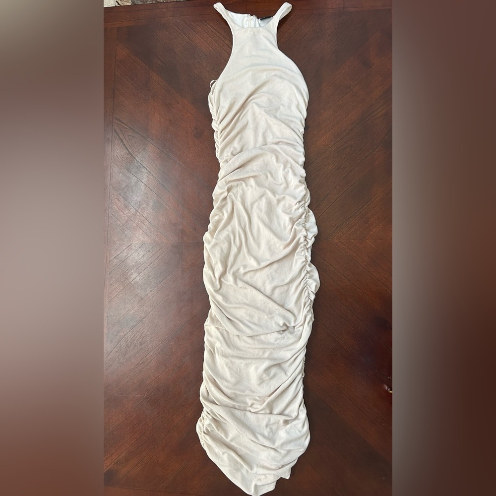 Blanc clothing Chic Cream Gathered Maxi Dress
